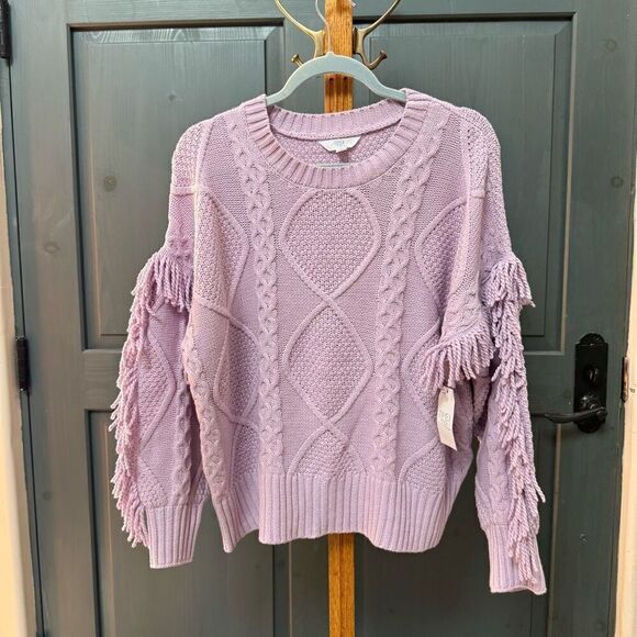 NWT Time and Tru (XL) knit pullover sweater lavender western boho style fringe - Picture 7 of 7